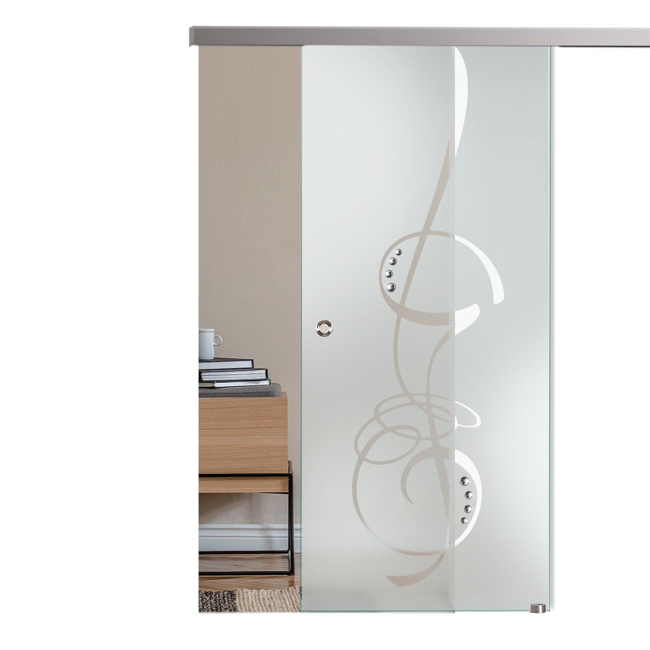 Schiebetür mit Sandstrahldekor "287-F2" mit Slimline45-Schiebesystem