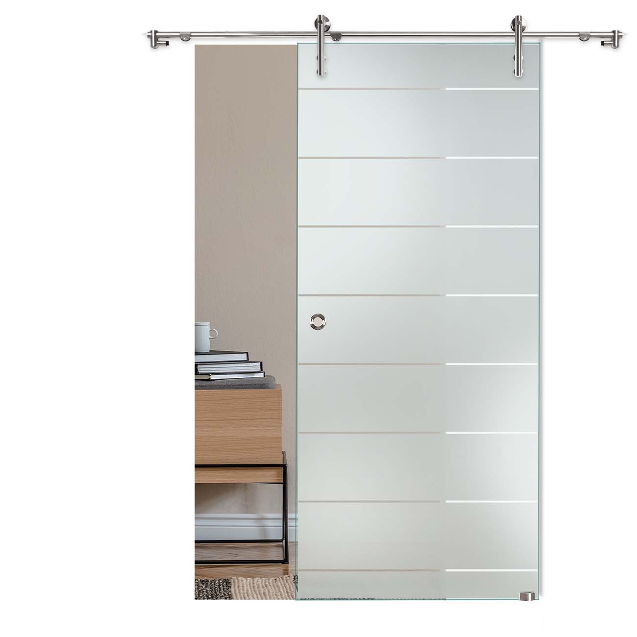 Schiebetür "240" mit V1000-Schiebesystem mit Sandstrahlung