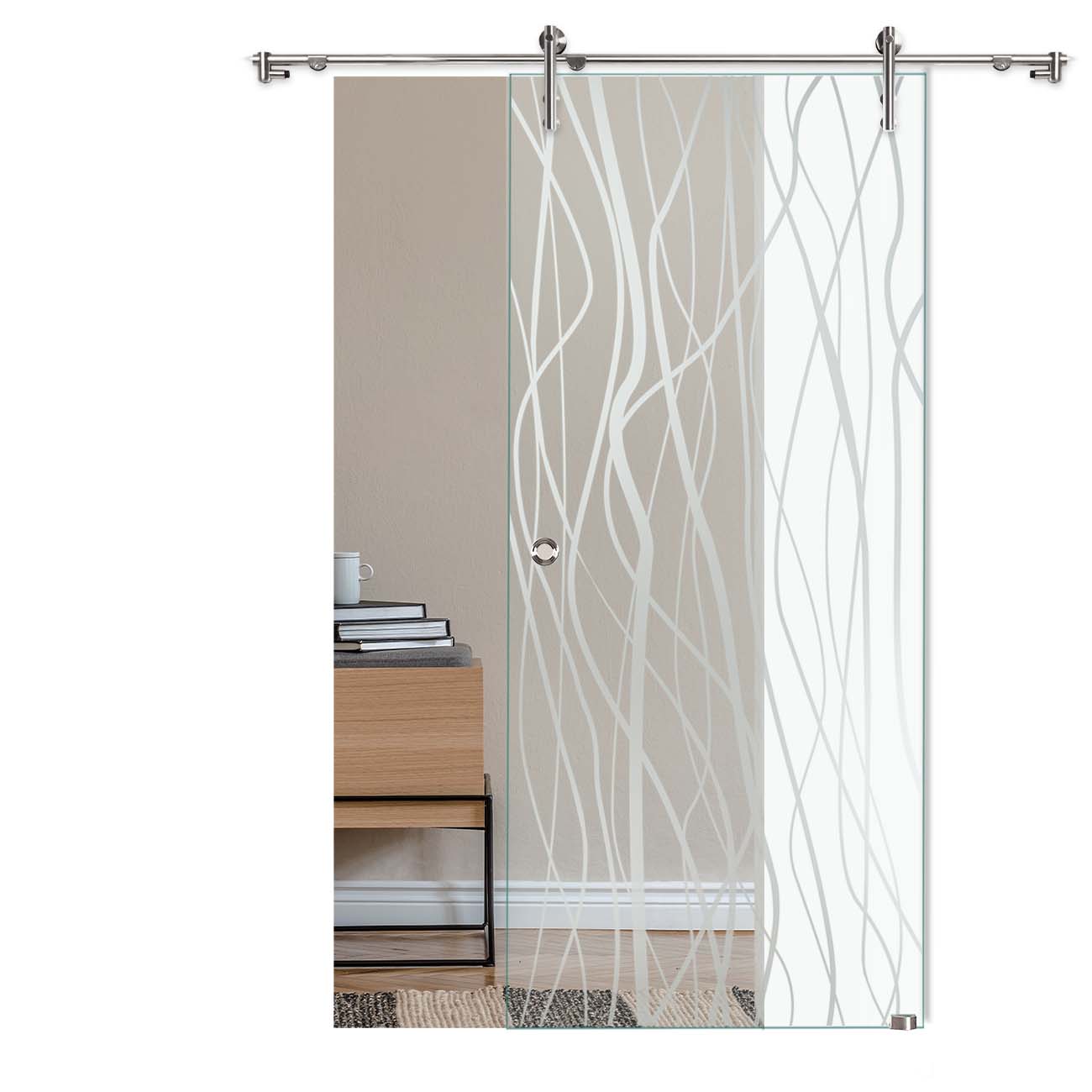 Schiebetür "276F" mit V1000-Schiebesystem mit Sandstrahlung