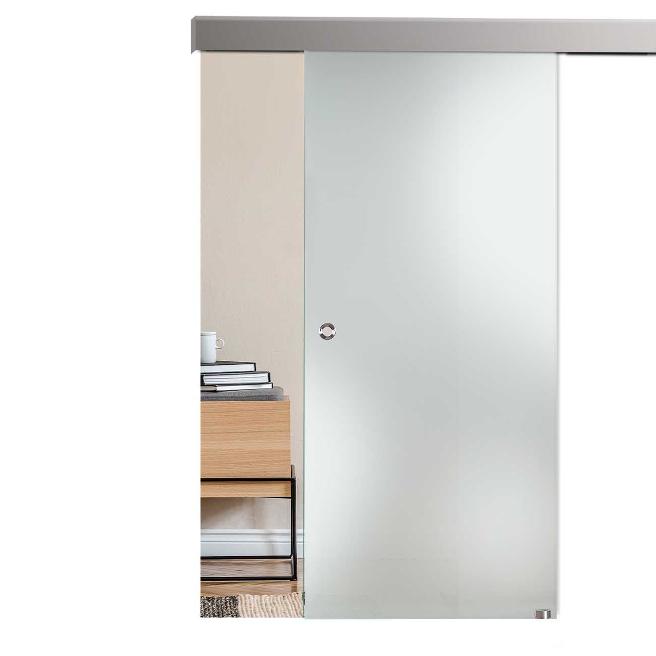 Schiebetür Satinato/Milchglas mit Alu60-Schiebesystem