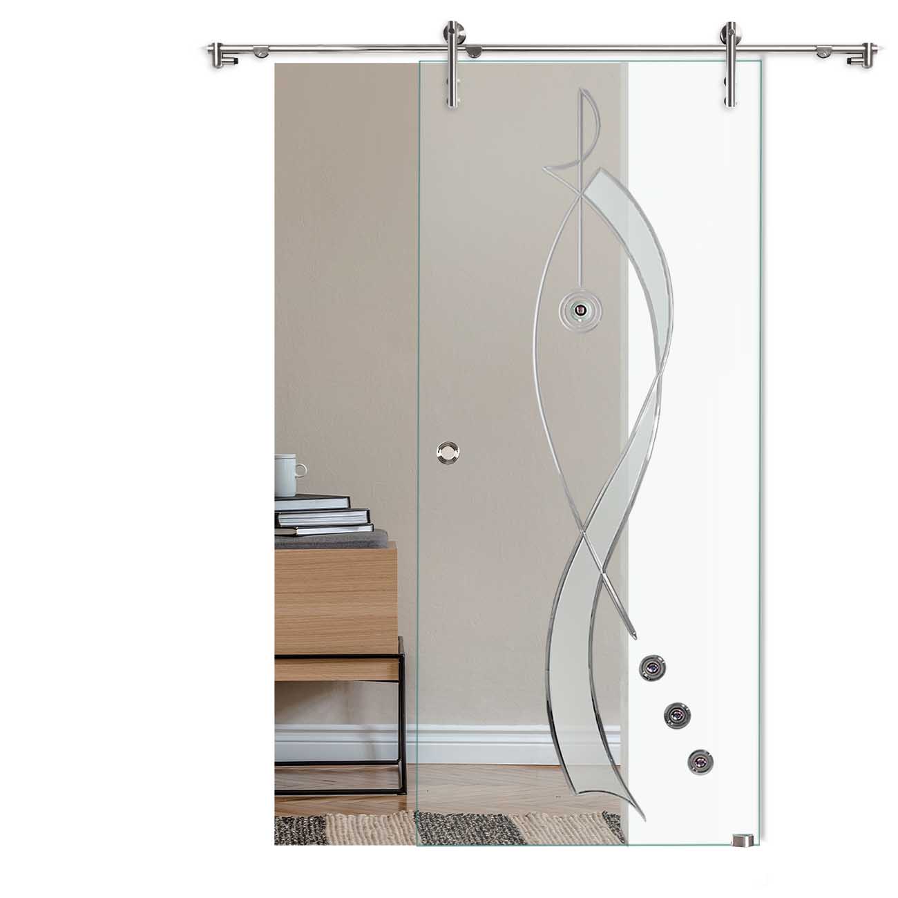 Schiebetür "863" mit V1000-Schiebesystem und Rillenschliff