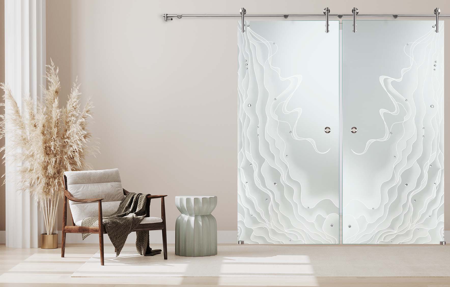 Doppelschiebetür "228-S" mit V1000-Schiebesystem und Sandstrahlung