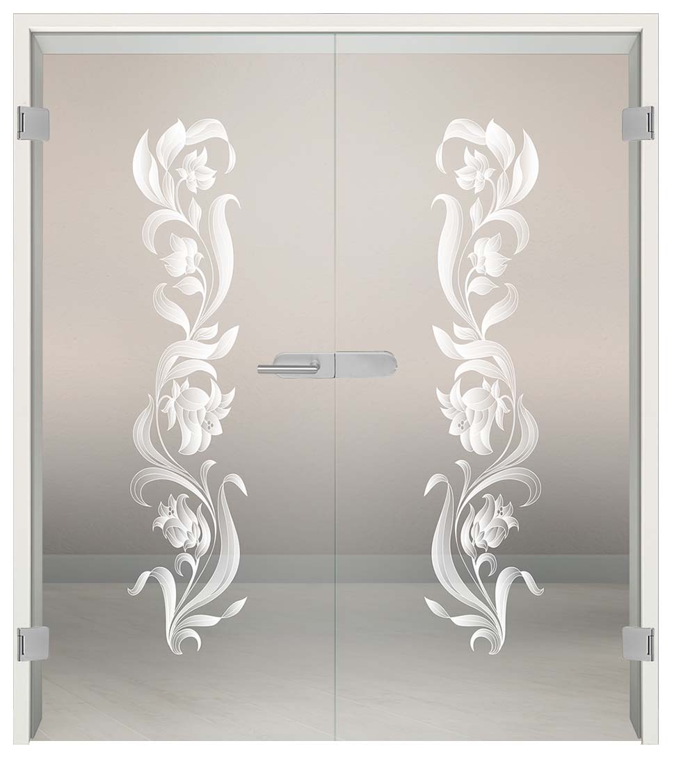 Komplettset Doppelflügeltür mit Sandstrahlung "230"inkl. Blendrahmen & Beschlag