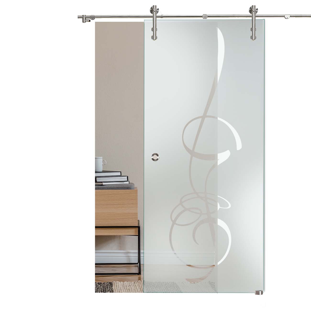 Schiebetür "287 OS" mit V1000-Schiebesystem mit Sandstrahlung