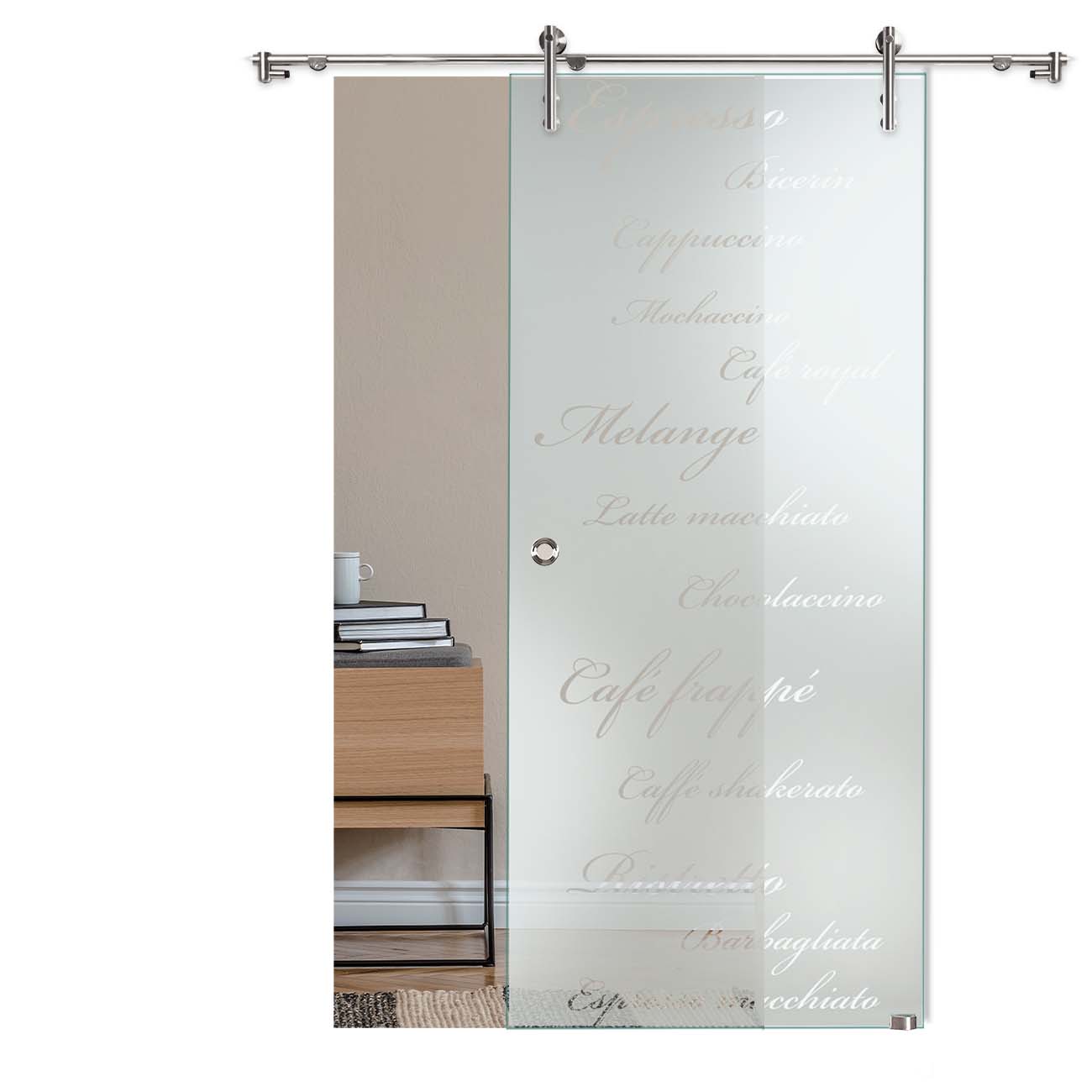 Schiebetür "272 F2" mit V1000-Schiebesystem mit Sandstrahlung