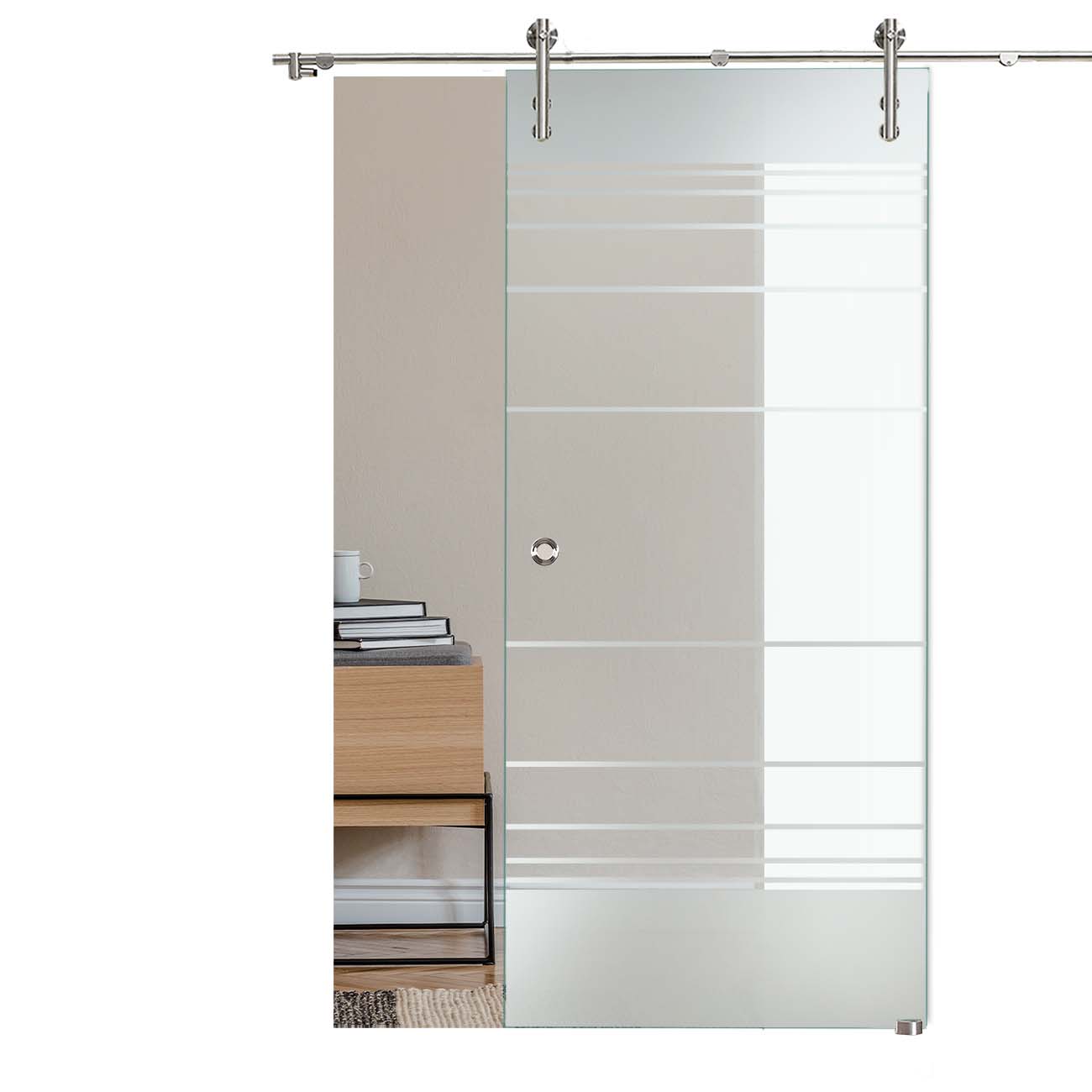 Schiebetür Lines "7001" mit V1000-Schiebesystem mit Sandstrahlung