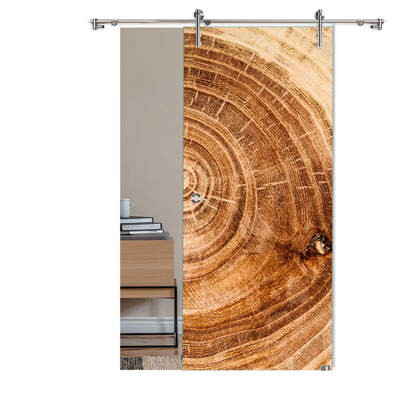 Schiebetür Jahresringe vollflächig"1168" mit V1000-Schiebesystem