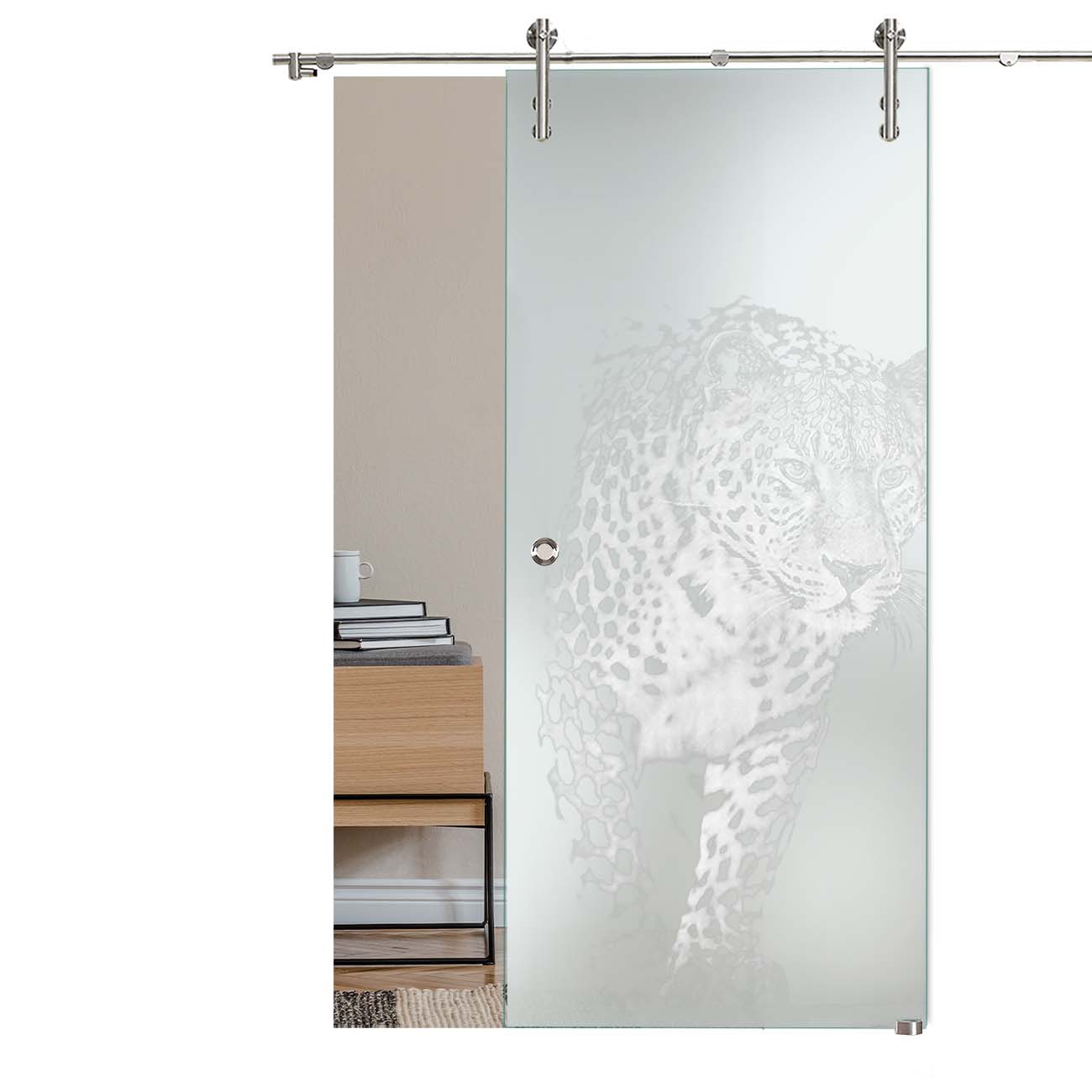 Schiebetür "LD006" mit V1000-Schiebesystem und Lasergravur