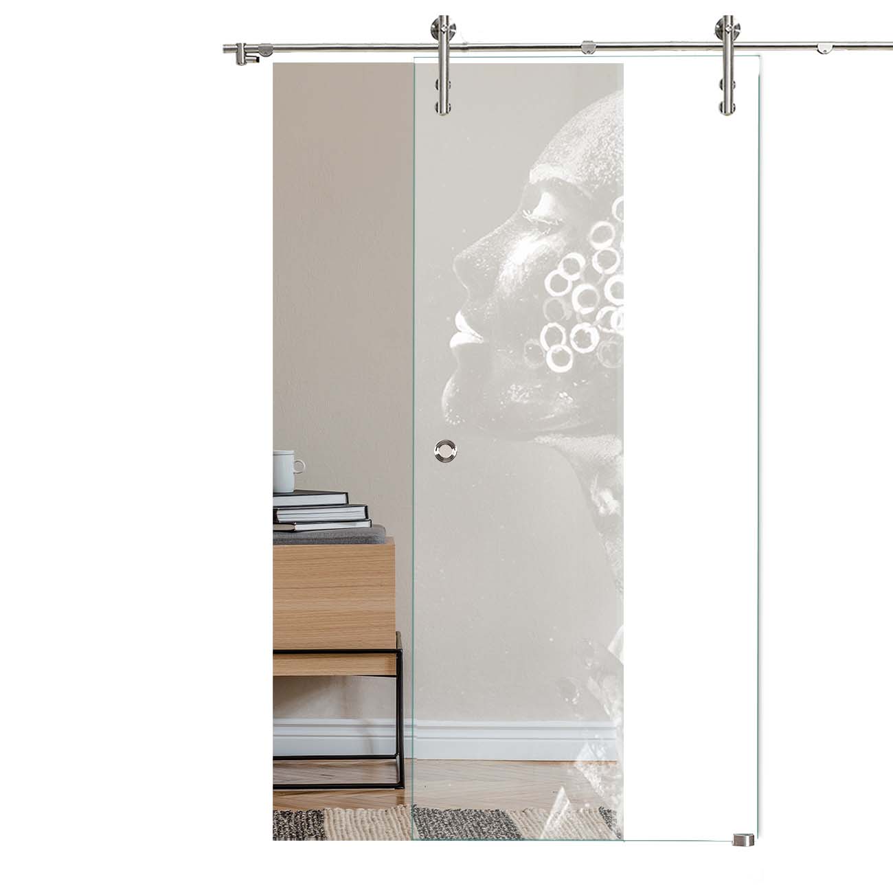 Schiebetür Space Woman "LD003" mit V1000-Schiebesystem und Lasergravur