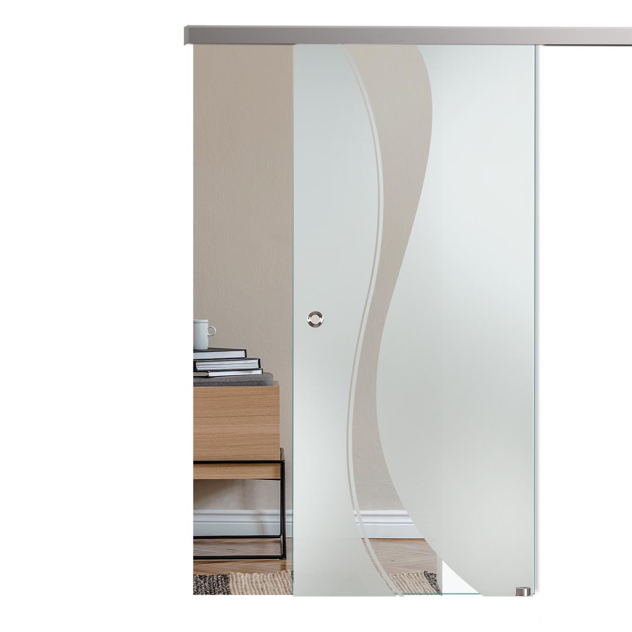 Schiebetür mit Sandstrahldekor "291-S" mit Slimline45-Schiebesystem