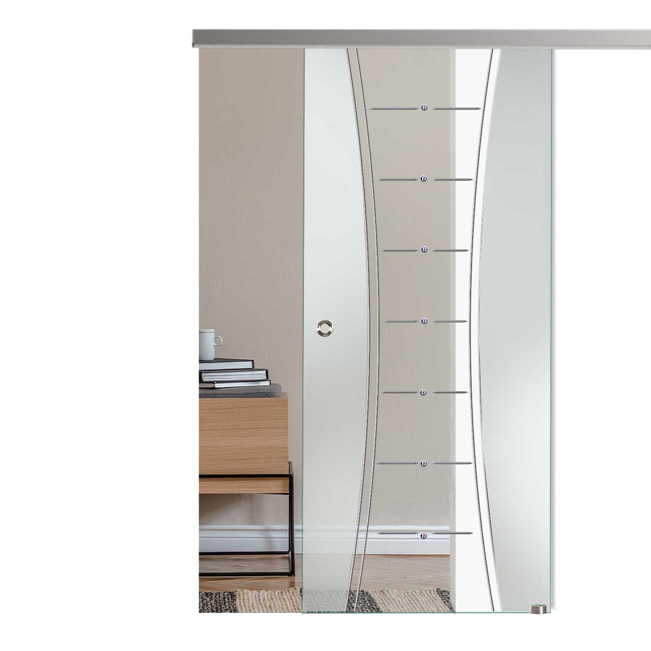 Schiebetür mit Rillenschliffdekor "865-F2" mit Slimline45-Schiebesystem