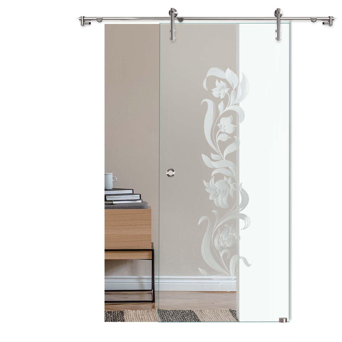 Schiebetür "230" mit V1000-Schiebesystem mit Sandstrahlung