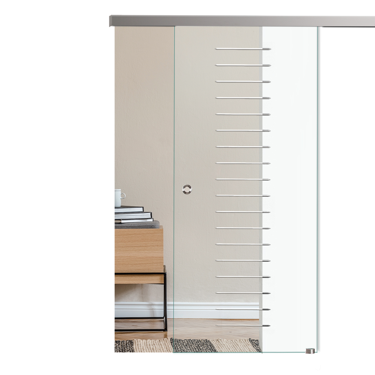 Schiebetür mit Rillenschliffdekor "840-F" mit Slimline45-Schiebesystem