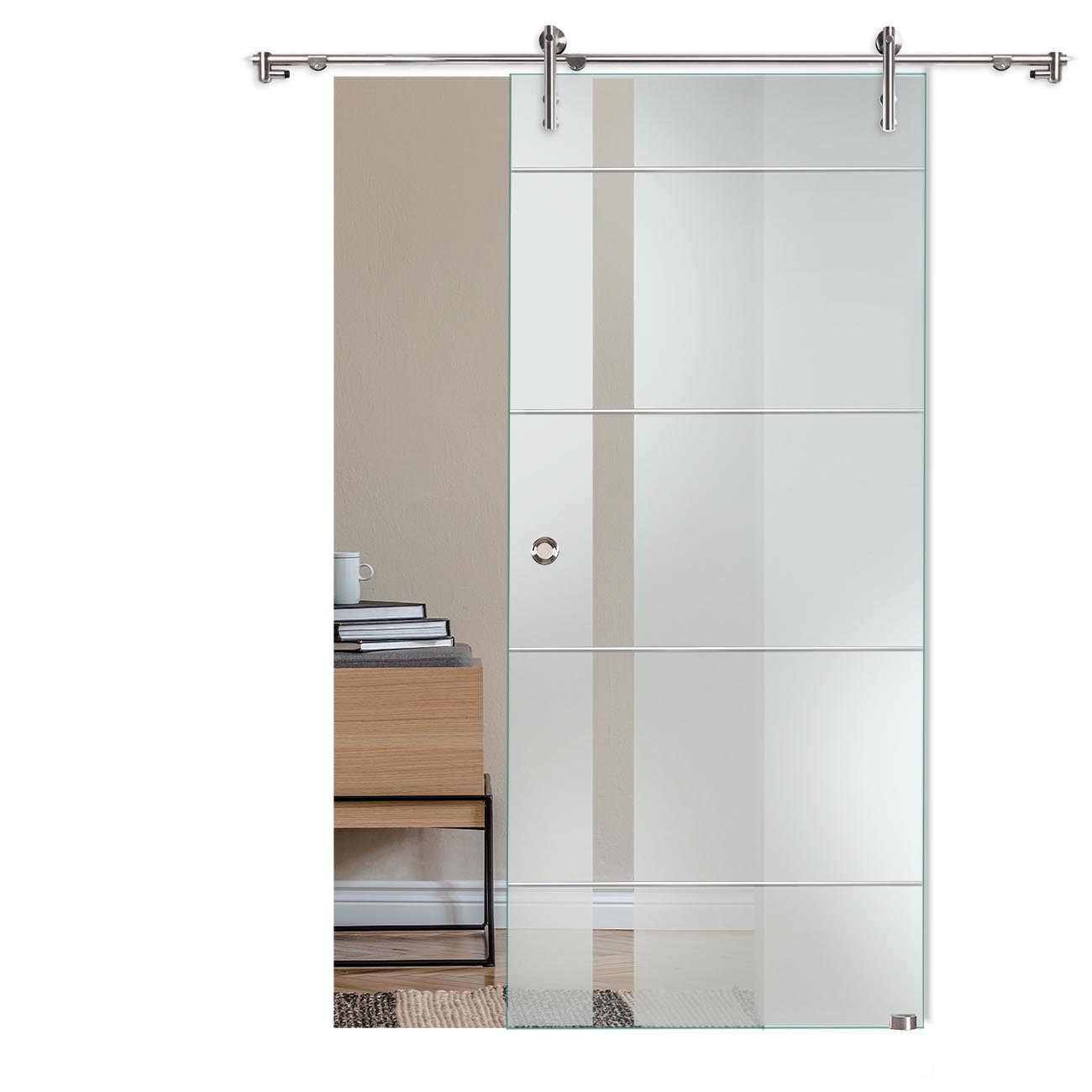 Schiebetür "877" mit V1000-Schiebesystem und Rillenschliff