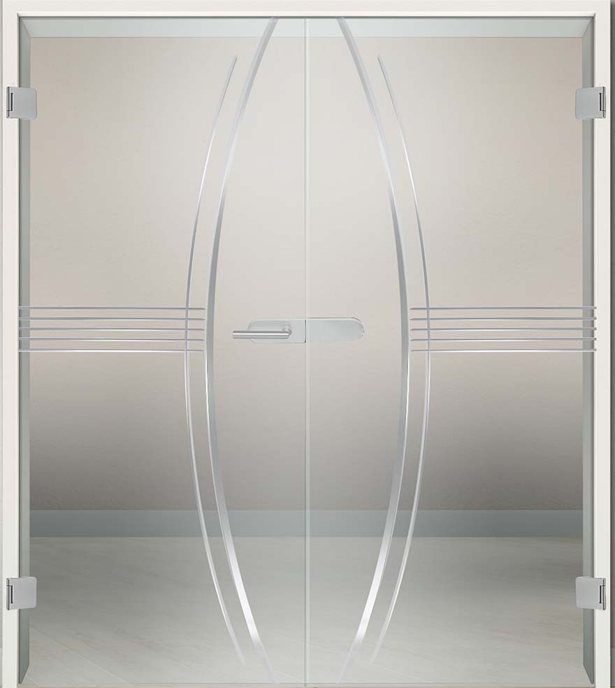 Komplettset Doppelflügeltür mit Rillenschliff "829-F"inkl. Blendrahmen & Beschlag