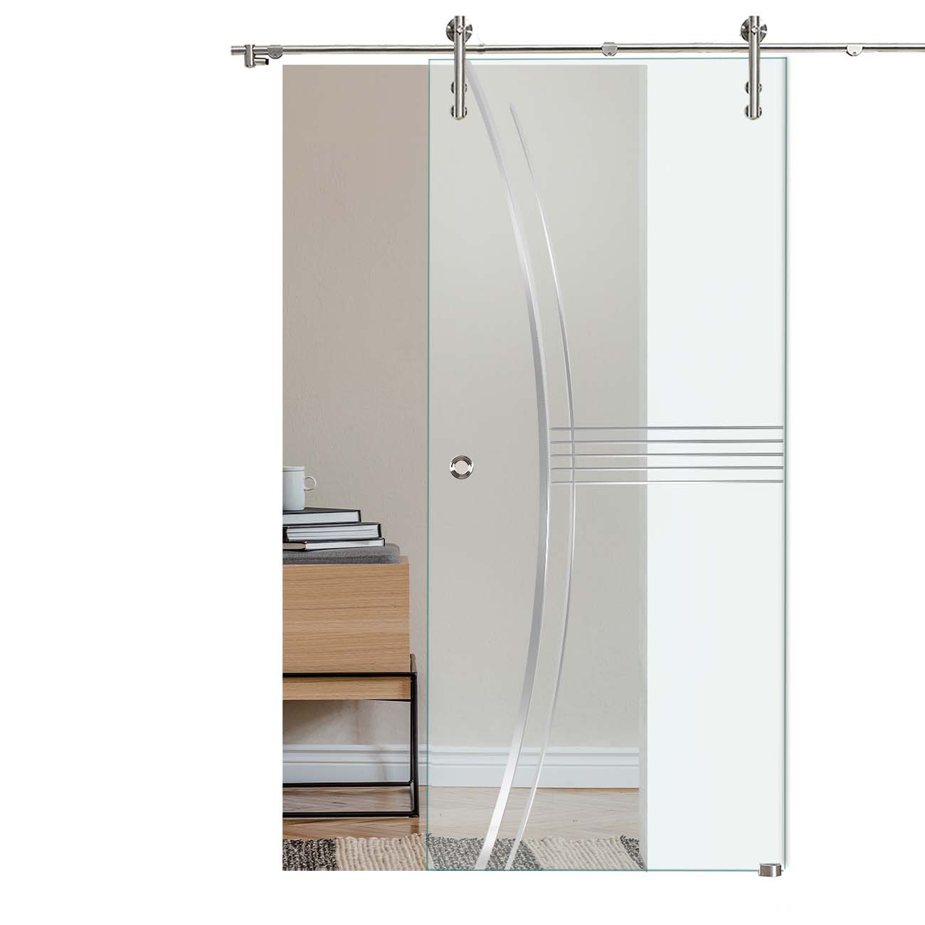 Schiebetür "829" mit V1000-Schiebesystem und Rillenschliff