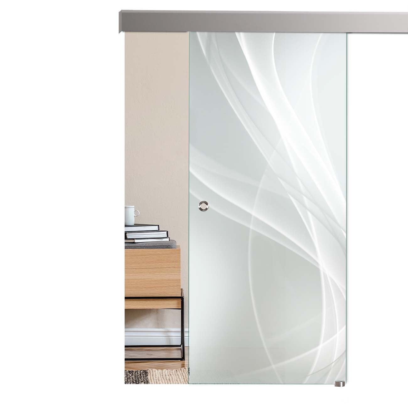 Schiebetür Nebel "LD004" mit Alu60-Schiebesystem & Lasergravur