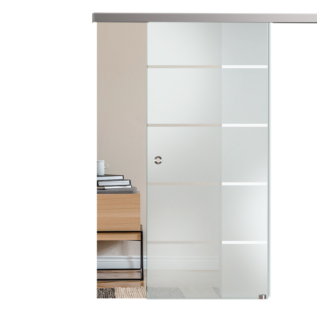 Schiebetür mit Sandstrahldekor "254" mit Slimline45-Schiebesystem