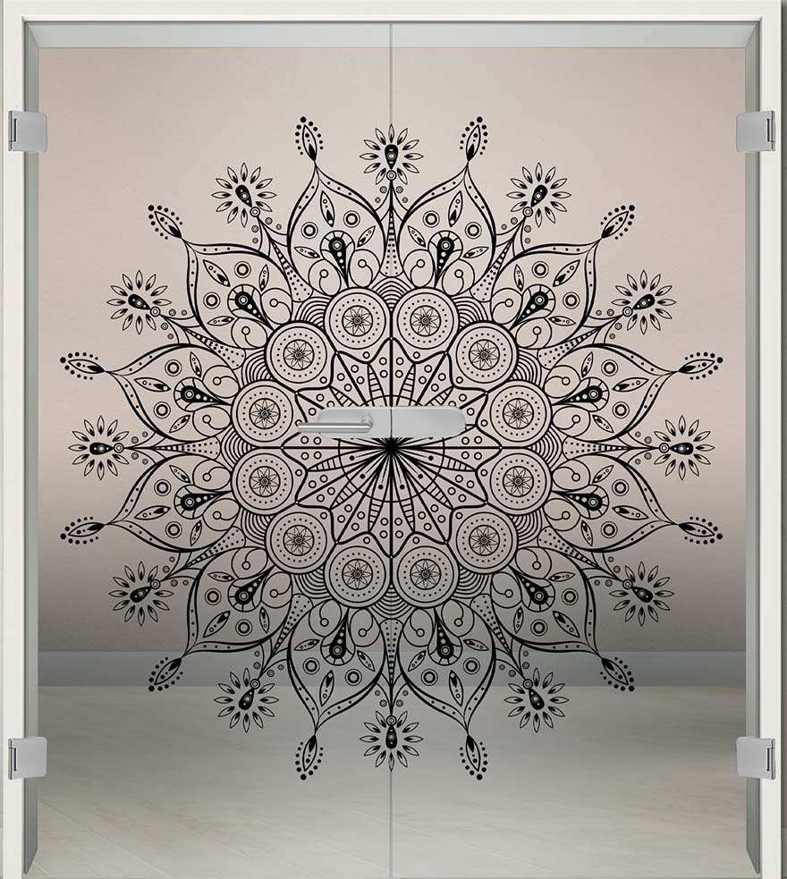 Komplettset Doppelflügeltür mit Digitaldruck "magisches Mandala" - 6014 inkl. Blendrahmen & Beschlag