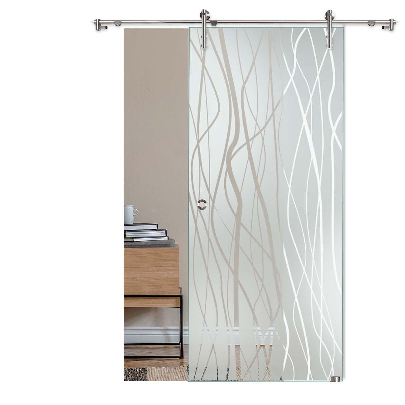 Schiebetür "276F2" mit V1000-Schiebesystem mit Sandstrahlung