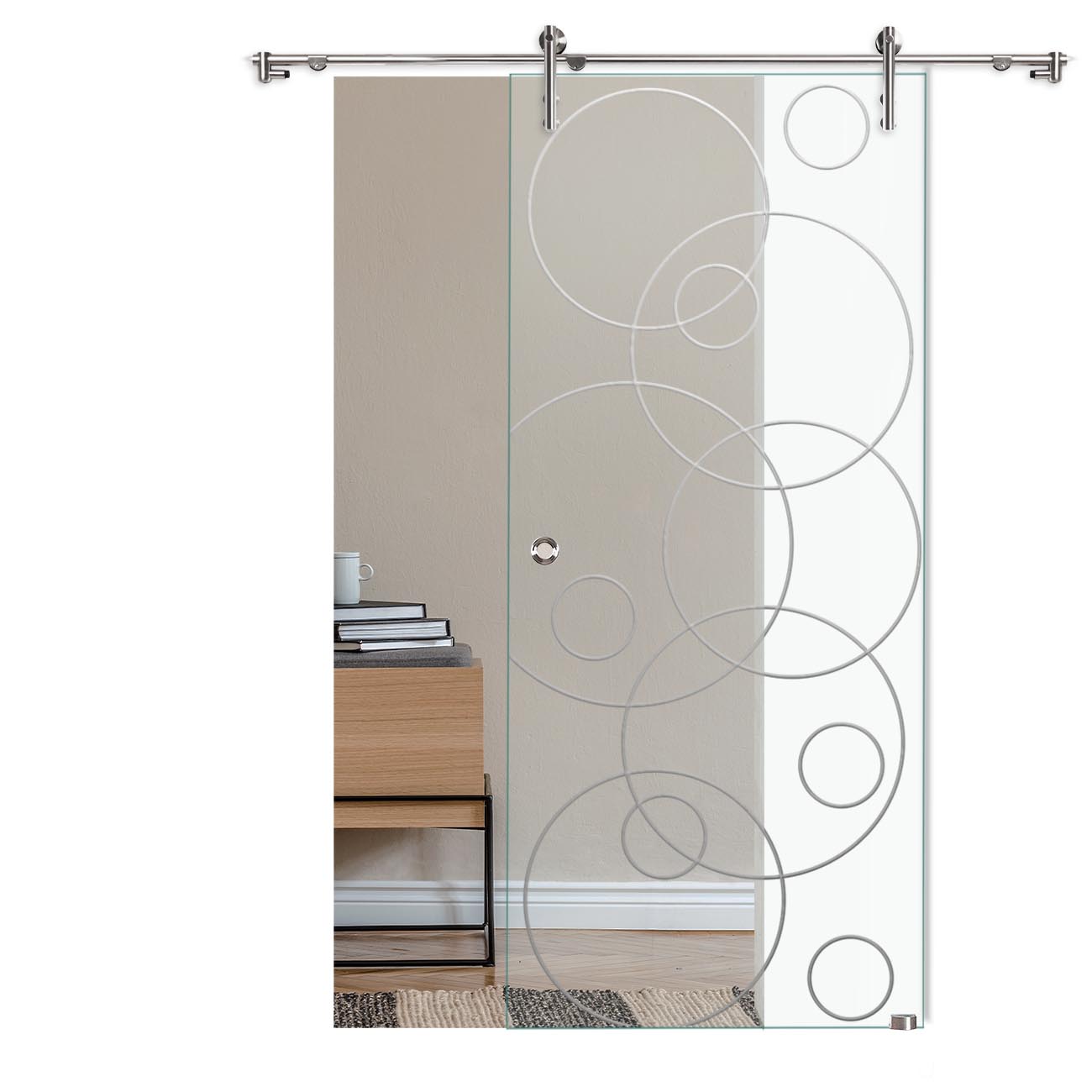 Schiebetür "881" mit V1000-Schiebesystem und Rillenschliff