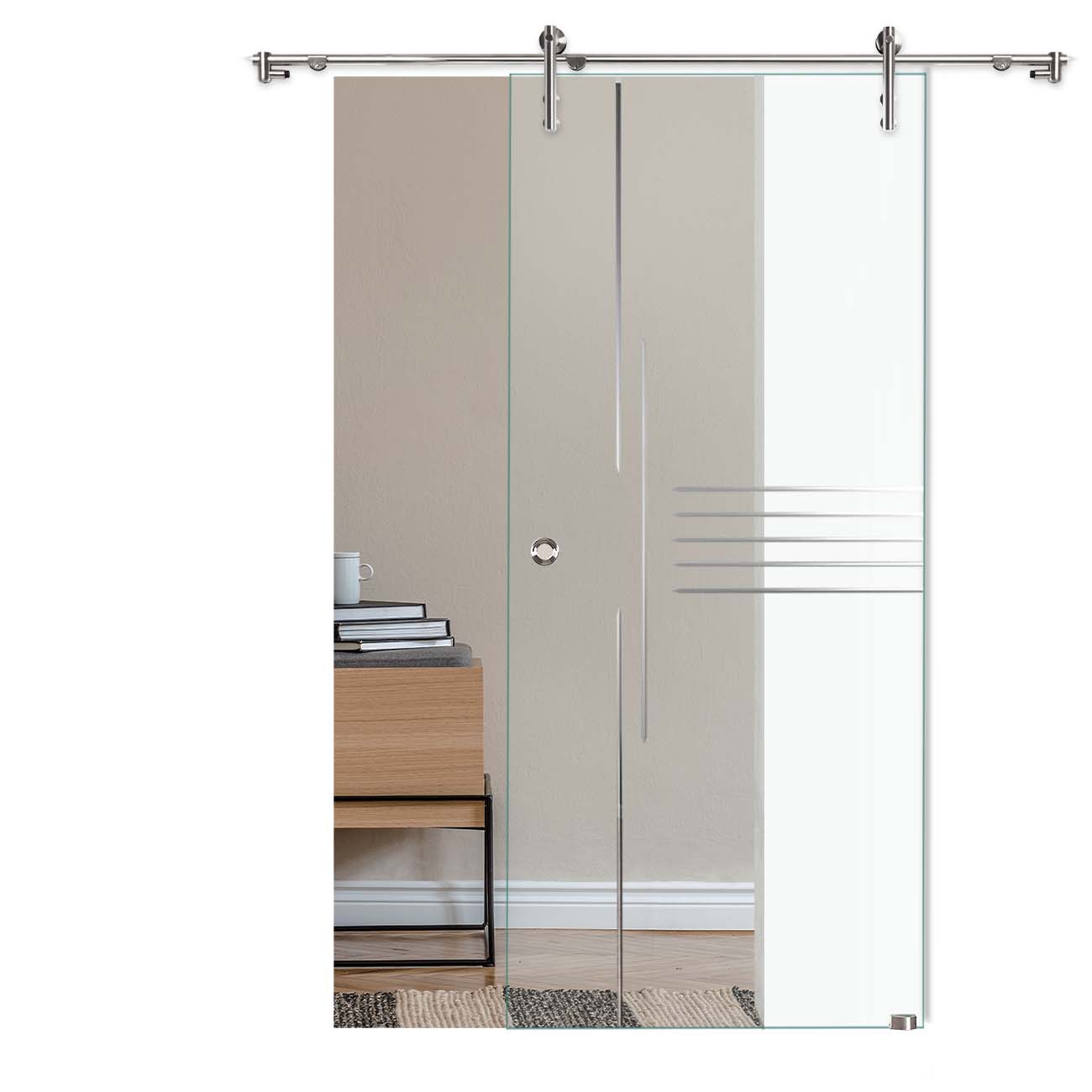 Schiebetür "911" mit V1000-Schiebesystem und Rillenschliff